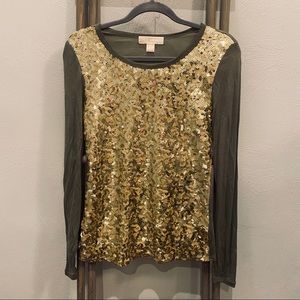 ✨NWT Michael Kors Fatigue Green Sequin Top